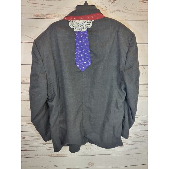 Shabby Chic HOBO Boho Gray Two-Button Patched Crochet Brooch Jacket Women's 45" - Picture 2 of 16